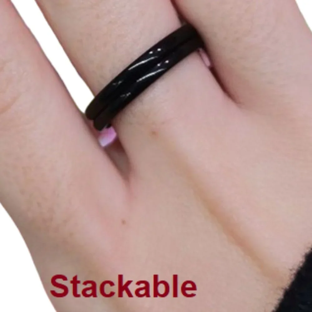 NWOT Black Titanium Steel Thin Stackable Ring Size 7 - Picture 5 of 9